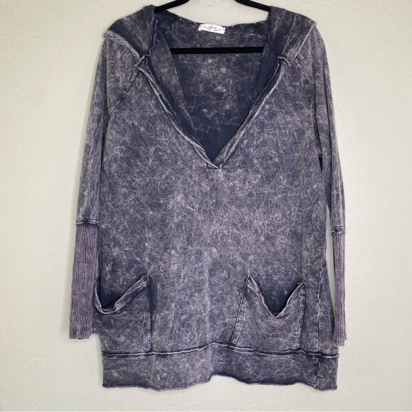 Abree Purple Mineral Wash Distressed Lagenlook Longline Hoodie Large - Picture 10 of 10